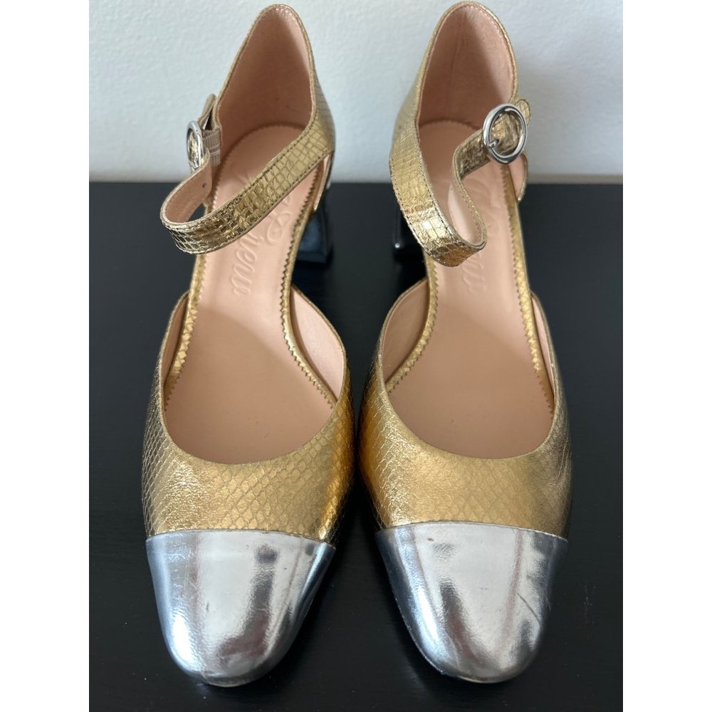 Millie ankle-strap heels in snake-embossed Italian leather Flaw BM688,  Size 7H